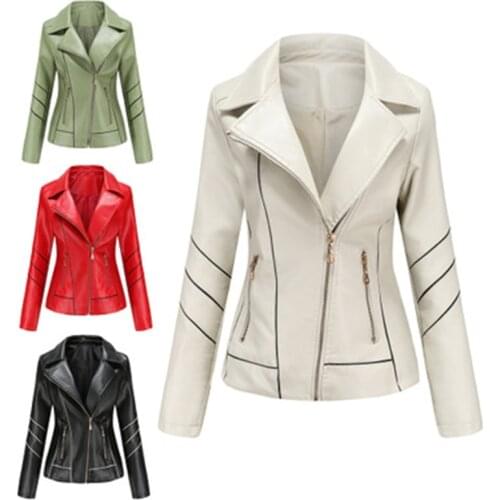 Spring Autumn Fashion Ladies Motorcycle Leather Jackets Women Turn-down Collar Zipper Slim Biker Jacket Coat Female 2020