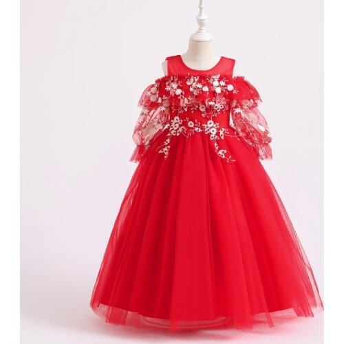 4-14 Years Summer Red Lace Bridesmaid Girl Party Wedding Dress Elegant Princess Kids Dresses For Girls Children Kids Clothes