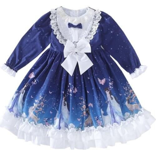 Lolita Spanish Style Long Dresses for Girls Japanese Kawaii Girls Princess Dress for Girls Vintage Printed Patterns Baby Clothes