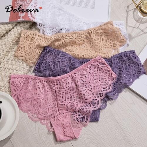 DOBREVA Womens Soft Cheeky Crochet Lace Panty Underwear
