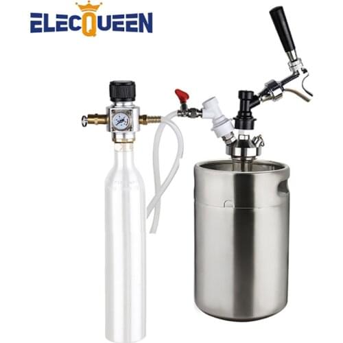 Homebrew Beer Keg 5l, Pressuirzed Mini Keg System Mini Growler Kit with 90PSI Co2 Regulator Beer Line Assembly,Soda Water Making