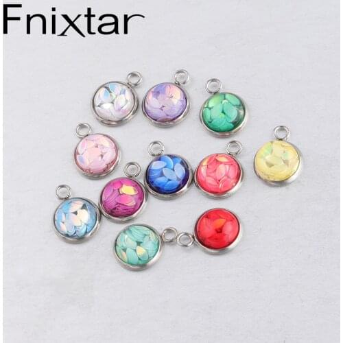 Fnixtar Stainless Steel Flower Petal Shape Cabochon Charms Small Shiny Flower Pendant For DIY Making 30 piece/lot
