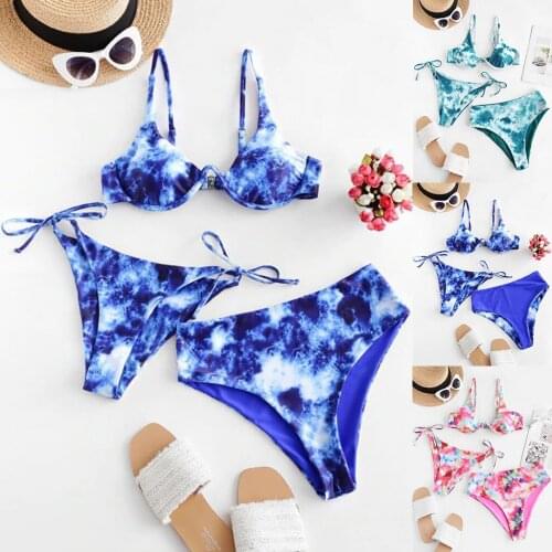 #H40 Sexy Women Bikini Set Tie Dye Print Bandage Swimwear Swimsuit Off Shoulder Brazilian Biquini Thong Bikini Maillot De Bain