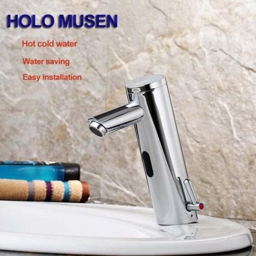 Chrome Touch Free Hygeian Water Saving Faucet Mixer DC6V Infrared Sensor Automatic Faucet Hot Cold Water Intelligent