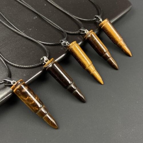 Healing Quartz Tiger eye stone pendulum Bullet Shape Point Pendant Rope Chain Necklace Wholesale Punk Charms Jewelry for Men