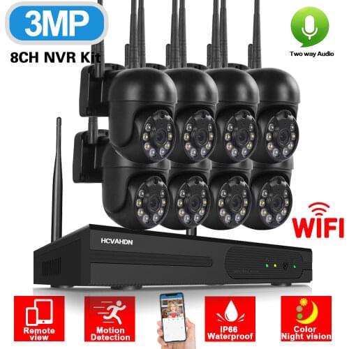 H.265 Wifi CCTV Camera Security System Kit PTZ 3MP Wireless NVR Set 8CH Outdoor Waterproof 2 Way Audio IP Video Surveillance Kit