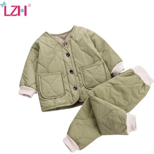 LZH 2020 New Autumn Childrens Winter Suit Plus Velvet Baby Clothes Girl Warm Baby Boy Costume Long Sleeve Top+Trousers 2Pcs Set