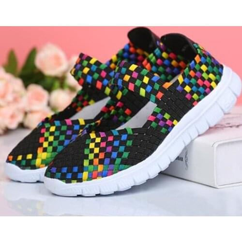 Summer Women Flat Shoes Womens Sneakers Outdoor Running Shoes Mesh Woven Casual Shoes Plus Size 35-42
