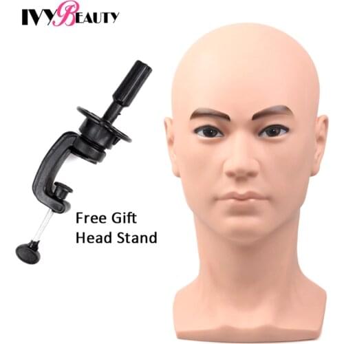 Bald Mannequin Head With Shoulders Male PVC Mannequin Head For Wig Making Hat Glasses Display Cosmetology Manikin Wig Head Stand