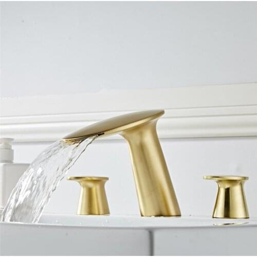 Brushed Gold Basin Faucet rose gold Bathroom Faucet 3 hole 8 inch bathroom sink faucet sink tap basin mixer water tap gold
