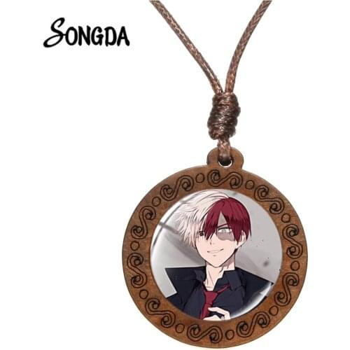 My Hero Academia Wood Made Necklace Midoriya Izuku Todoroki Katsuki Anime Character Funny Pendant Jewelry for Fans Gifts
