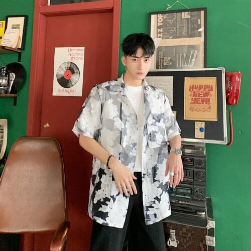 Men Summer Translucent Organza Short Sleeve Casual Shirt Coat Male Streetwear Vintage Fashion Loose Shirts Sunscreen Jacket