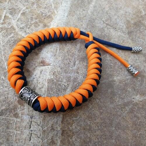 Norse Viking Rune Bead Bracelets Thor Mjolnir Hammer Paracord Rune Knot Amulet Men Bracelet Orange & Blue Paracord
