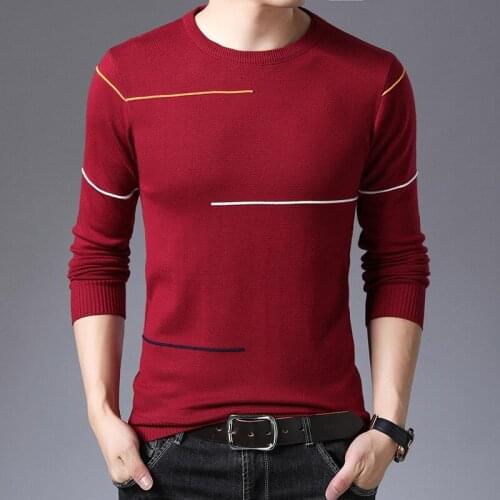High Quality 2019 Autumn Casual Mens Sweater O-Neck Striped Knittwear Homme Outwear Mens Sweaters Slim Fit Knitted Pullovers