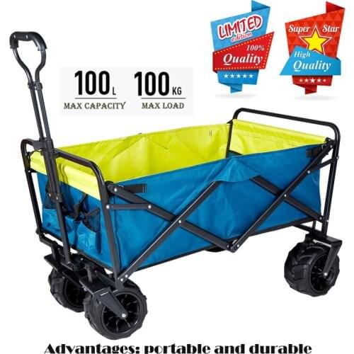2021 New Portable Folding Push Car Maximum Load 100kg Camping Picnic Trolley Light Steel Pipe Multi-function Storage Trolley