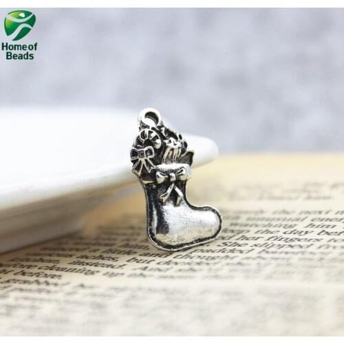 New Arrival DIY Accessory Antique Silver Color Alloy Christmas Socks Charms As Gift (10 Pieces/lot) ZA1096