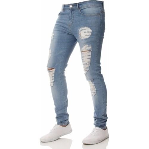 New Men Jeans Fashion Slim Holes Beggar Denim Pants Male skinny Elasticity Destruction Ripped Streetwear Casual Jeans Trousers