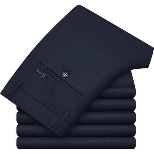 2021 Autumn Winter High Quality Modal Stretch Cotton Fitted Straight Pants Classic Style Business Mens Casual Trousers