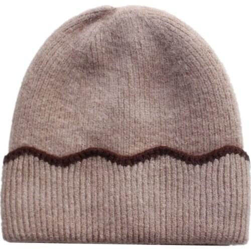 Autumn And Winter New Flower Side Knitted Hat Female Dome Plus Velvet Wave Side Woolen Beanie Hat For Women