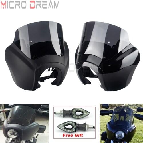 Head Lamp Cowl 9in Windscreen 5.75" Headlight Mask Fairing for Harley Dyna Sport FXD Fat Bob Street Bob Mounting Kit Windshield
