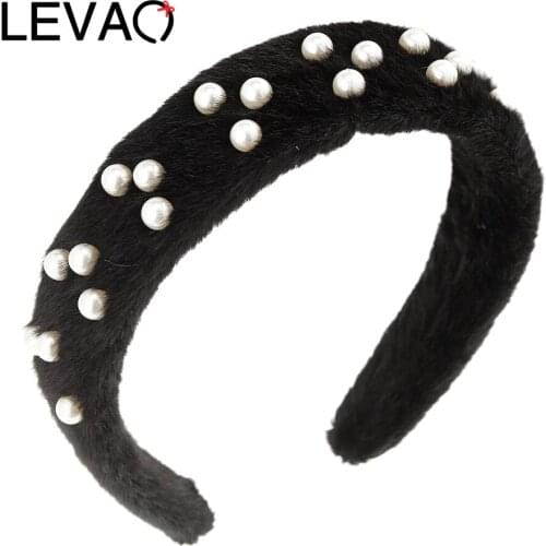 LEVAO Plush Headband Girls Women Pearl Hair Bands Headwear Cute Dress Accesorios Para El Cabello Girl Hair Accessories Headdress