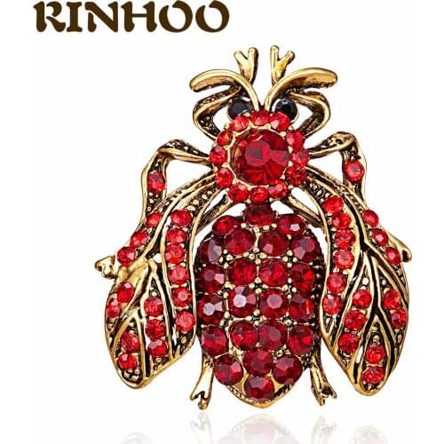 RINHOO Cute Animal Red Full Crystal Bee Brooch Scarf Decoration Neck Collar Insect Brooches Jewelry For Women Rhinestone Pin