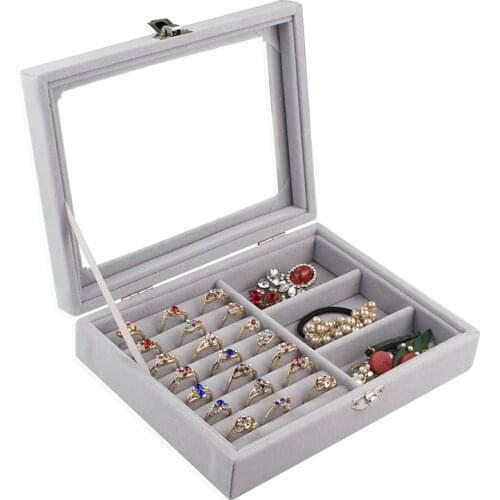 Gray Dustproof Flannel Jewelry Box Velvet Storage Ring Display Case Lady Jewelry Organizer for Earrings Storage Organizador Box