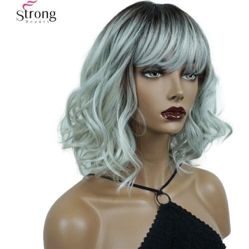 StrongBeauty Womens Medium length Curly Gray Wig Ombre Synthetic Wigs Hair