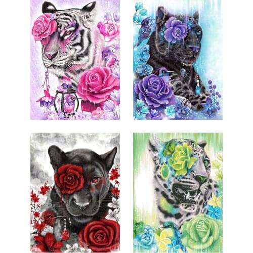 Tiger and Leopard 5D DIY Diamond Painting Kits Resin Full Round Drill Home Decoration Gift Wall Art Hanging Painting 40x50cm