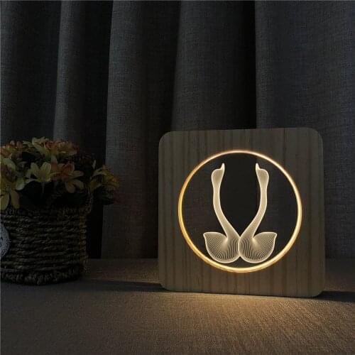 Two Swans Animal 3D LED Arylic Night Lamp Table Light Switch Control Carving Lamp for Childrens Room Decorate Dropshipping