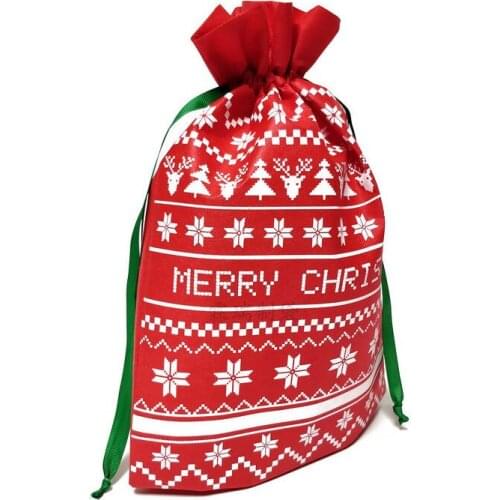 Stock Christmas Flat Coconut non-woven Shopping bag drawstring backpack or candy bags