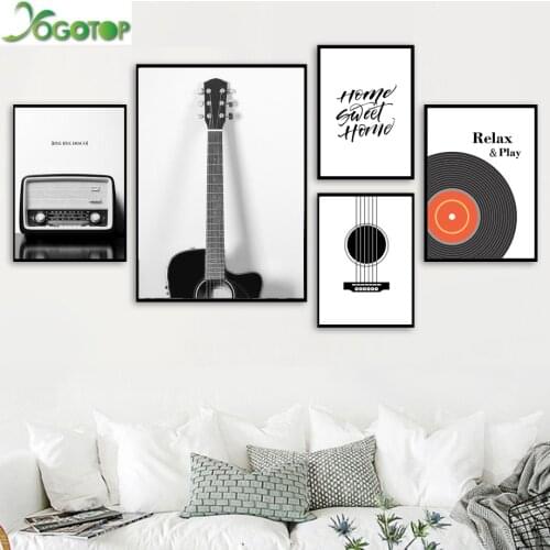 Guitar Radio Vinyl Records black and white Wall Art Vintage Nordic Diy Diamond Painting 5D Full mosaic Diamond Embroidery YY2252