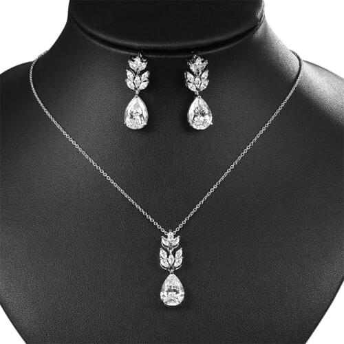 WEIMANJINGDIAN New Arrival Pear Cut Cubic Zirconia CZ Zircon Crystal Necklace and Earring White Gold Color Bridal Jewelry Set