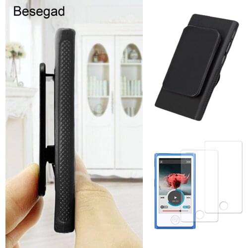 Besegad 2 PCS Tempered Glass Screen Protector Film 1 PCS Protector Case Cover Skin Shell Guard with Clip for Apple iPod Nano 7