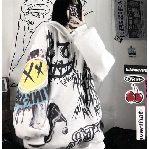 Womens Hoodie Gothic Cartoon Hip Hop Hoodie Sweatshirt Oversize Women Spring Autumn Funny Punk Hoodies Tops Females Clothes