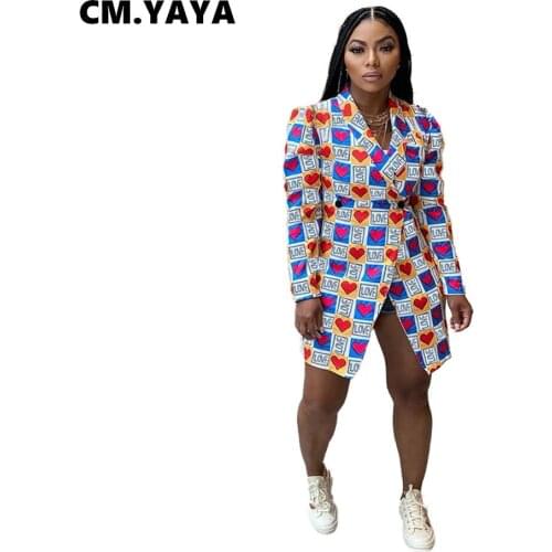 CM.YAYA Women Blazers Print Full Sleeve Notched Single Button Long Blazers Fashion Office Lady Streetwear Autumn Coats 2021