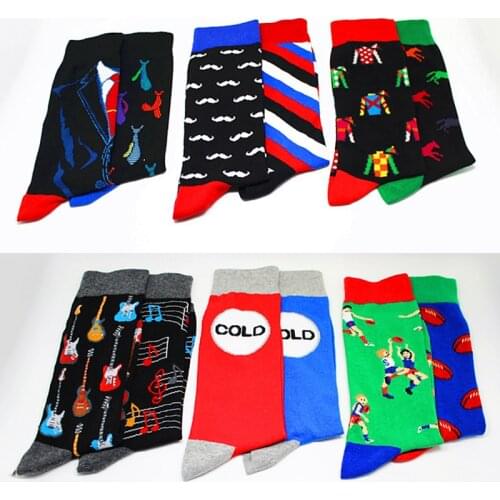1 pair men socks Left and right feet different fashion male socks skateboard style cotton socks trend in the tube novelty funny
