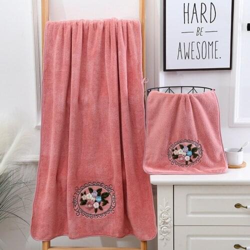 2pcs/set Flower Embroidered Hand Face Bath Towel Set Microfiber Soft Absorbent Coral Fleece Towels Bathroom Wedding Decoration