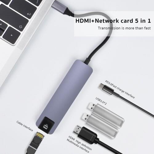 4K USB C Hub to Gigabit Ethernet Rj45 Lan 5 in 1 USB Type C Hub Adapter for Mac book Pro Thunderbolt 3 USB-C Charger PD