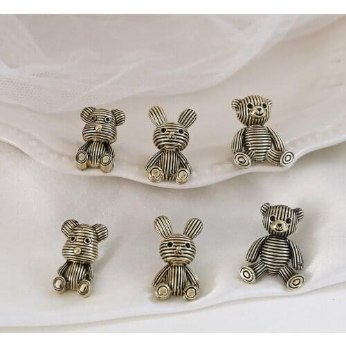 6pcs Korean cute cartoon Stud Earrings For Women bunny teddy bear ancient golden ladies jewelry earrings material accessories