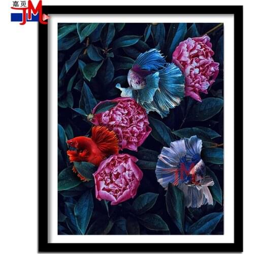 Leaves And Goldfish Abstract 5D Diamond Painting Custom Photo HD Animal Landscape Picture Embroidery For Living Room Decorative