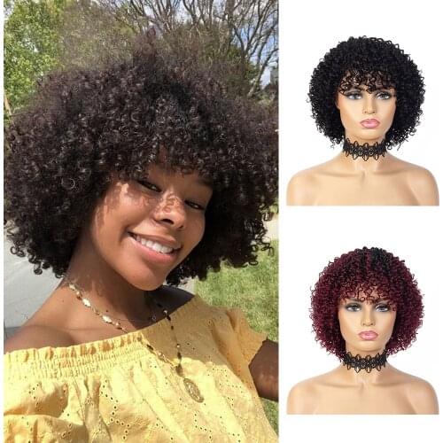 Human Hair Short Afro Curly Colored Wigs 100% Brazilian Human Hair Wigs Hair Wig Afro Curls Deep Curly Wig for Women