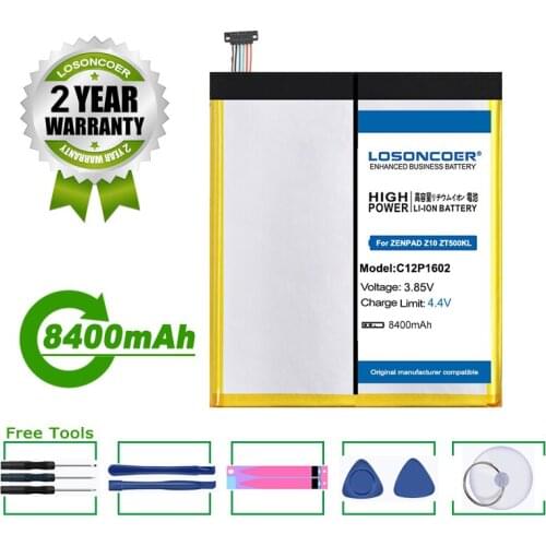 LOSONCOER Battery 8400mAh C12P1602 Battery For ASUS ZENPAD 3S 10 Z500K Z10 Z500KL ZT500KL Z500KL-BK32S4 Z500KL-1A019A