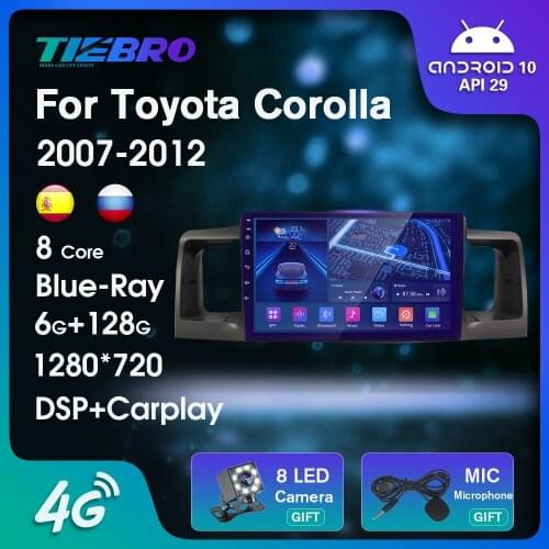 Blu-ray IPS QLED Car Radio For Toyota Corolla E130 E120 2007-2012 2DIN Android10.0 Auto Radio GPS Navigation Car Stereo Carplay
