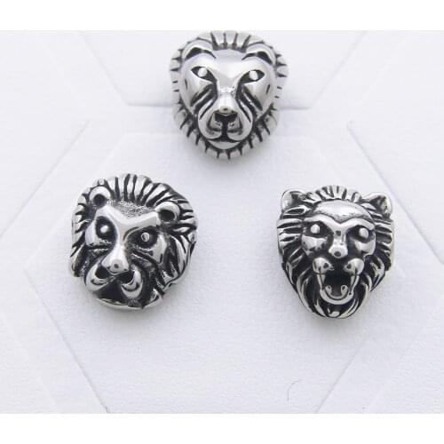 Small Hole 316l Stainless Steel Vintage Lion Head Bead Fit Original Charm Bracelet Necklace DIY Jewelry Making