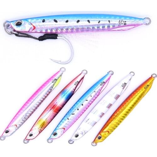 CASTFUN Drag Metal Super Slim Jigging 40g 60g 1pc With Fishing Hook Casting Jig Metal Jig Artificial Baits Glowing Slow Jigging