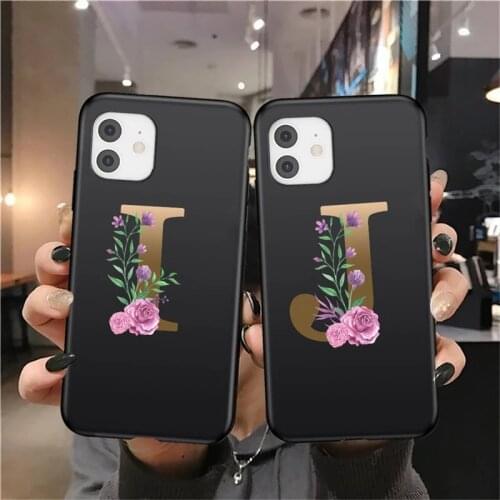 Golden Initial Letter A Z Rose Flower Case For iPhone 12 11 Pro Max 7 8 Plus Mini XS Max X Cute Soft Cover Gift For Girl Woman