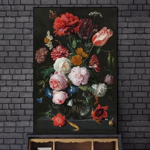 Still Life Flowers In A Glass Vase Oil Paintings Print on Canvas Art Flower Posters and Prints Baroque Art Pictures Home Decor