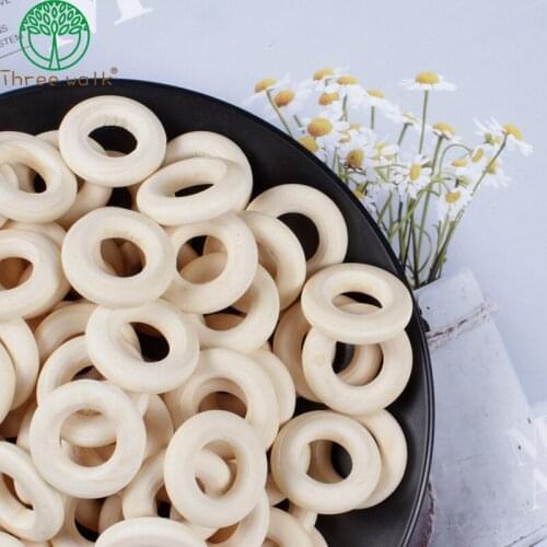 20MM 50Pcs/Lot Wooden Beads Connectors Circles Rings Natural Wood Lead-Free Baby Teething Rings DIY Toys Accesories