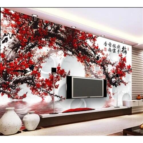 Beibehang Wallpaper mural custom home decoration living room bedroom romantic plum blossom reflection 3D TV background wall